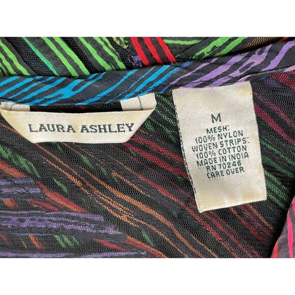 Laura Ashley Women's M Green Blazer Mesh Jacket VTG Grosgrain Funky Artsy Stripe - Picture 3 of 6